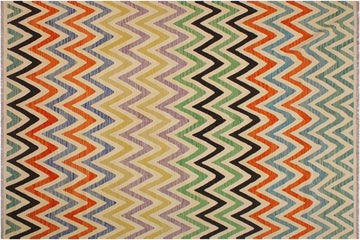Flat Weave Kilim, Antique, Navaho, Vintage, Handmade, Modern Kilim Ivory Black Hand-Woven Rectangle 100% Wool Area Rug 9 x 11